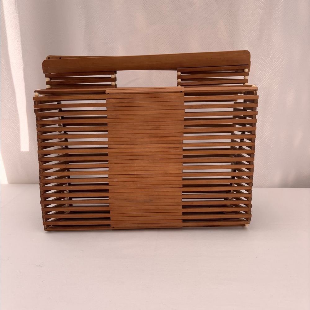 Billabong Bamboo Slatted Wood Tote Beach Bag Boho Chic Tropical Palm Print - Picture 3 of 9
